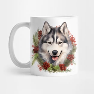 Christmas Husky Dog Wreath Mug